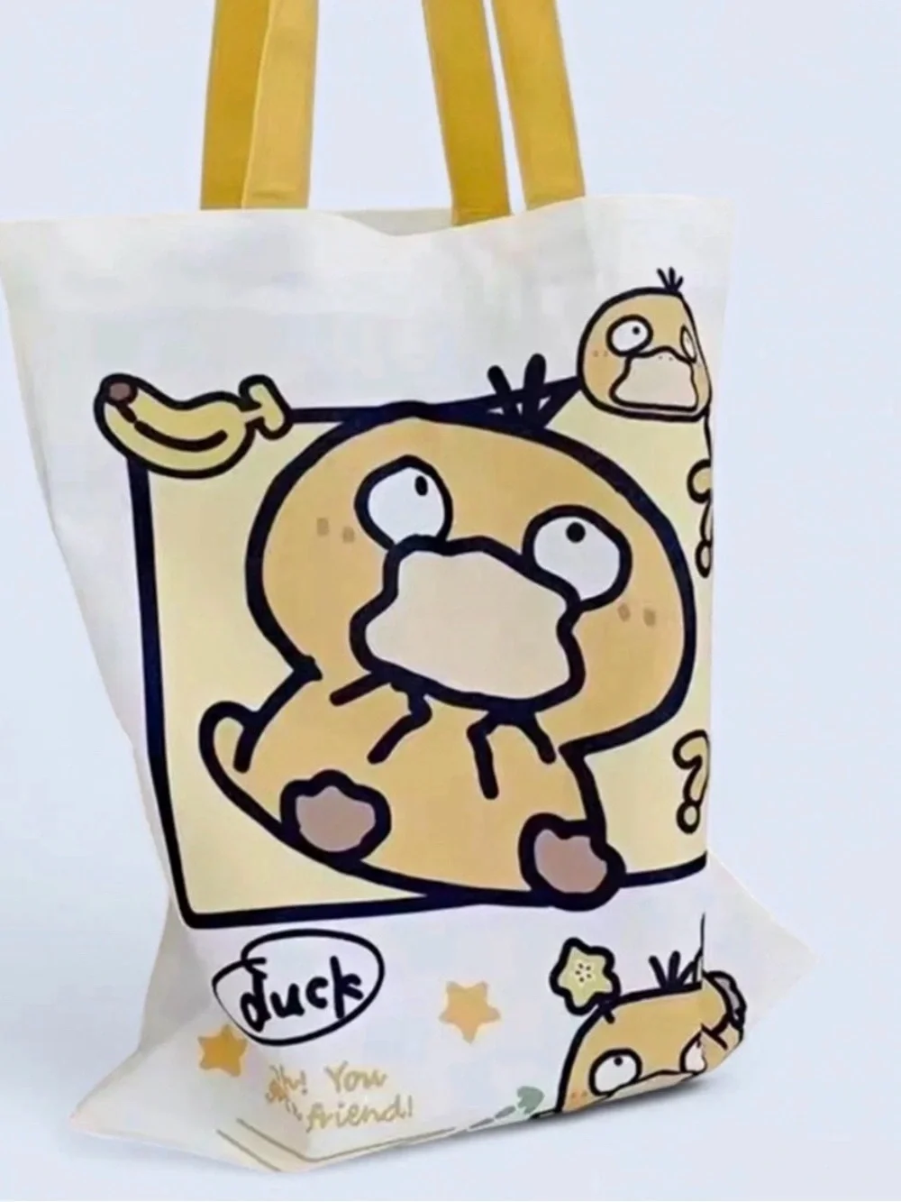 Pokemon Yellow Psyduck Tote Bag with Yellow Straps